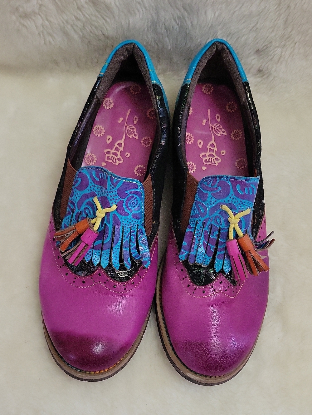 SOFFIA Bohemian Painted Brogue Genuine Leather Shoes. Size 38